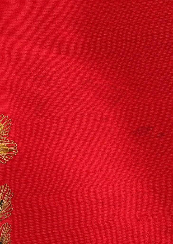 Vintage 1970s Indian Embroidered Red Silk Caftan