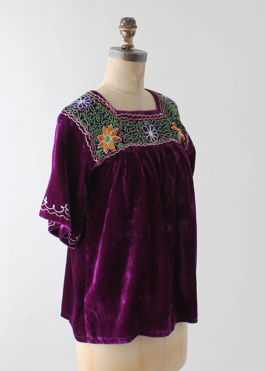 Vintage 1970s Embroidered Velvet Top from India