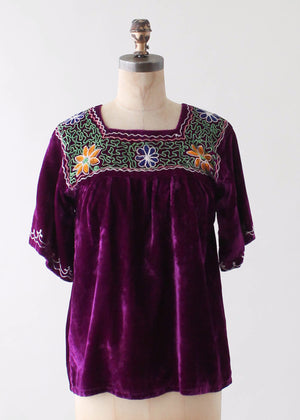 Vintage 1970s Embroidered Velvet Top from India