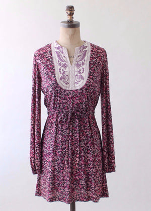 Vintage 1960s Embroidered Floral Mini Dress