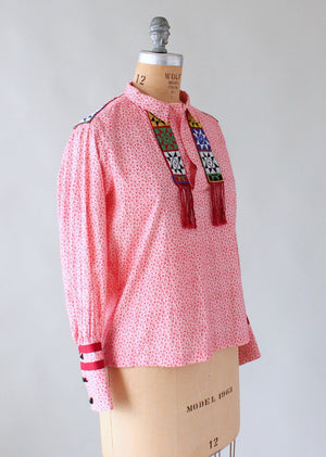 Vintage 1970s Beaded Floral Hippie Shirt