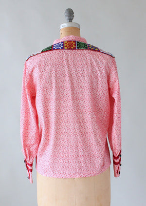 Vintage 1970s Beaded Floral Hippie Shirt