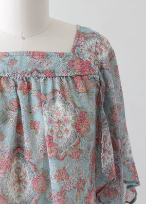 Vintage 1970s Floral Top with Handkerchief Sleeves