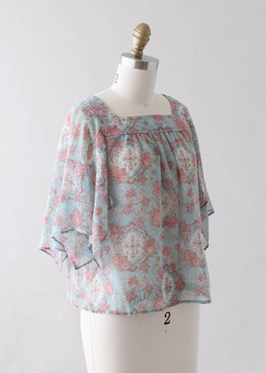 Vintage 1970s Floral Top with Handkerchief Sleeves
