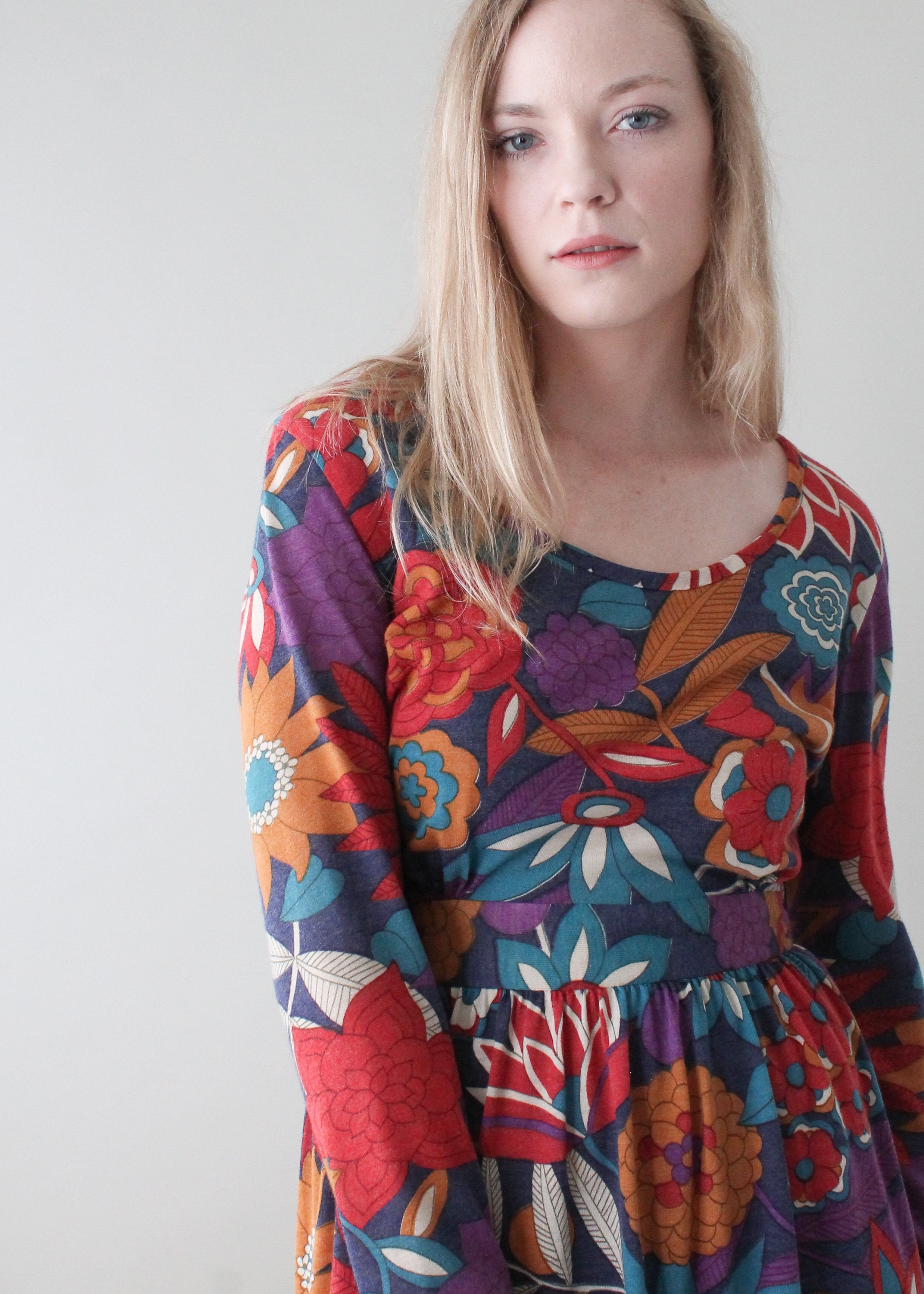 Vintage 1970s Fall Florals Cotton Dress