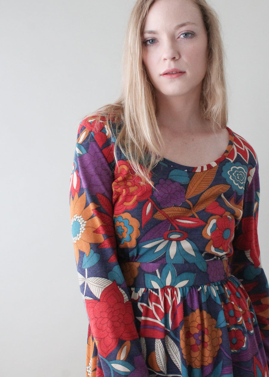 Vintage 1970s Fall Florals Cotton Dress