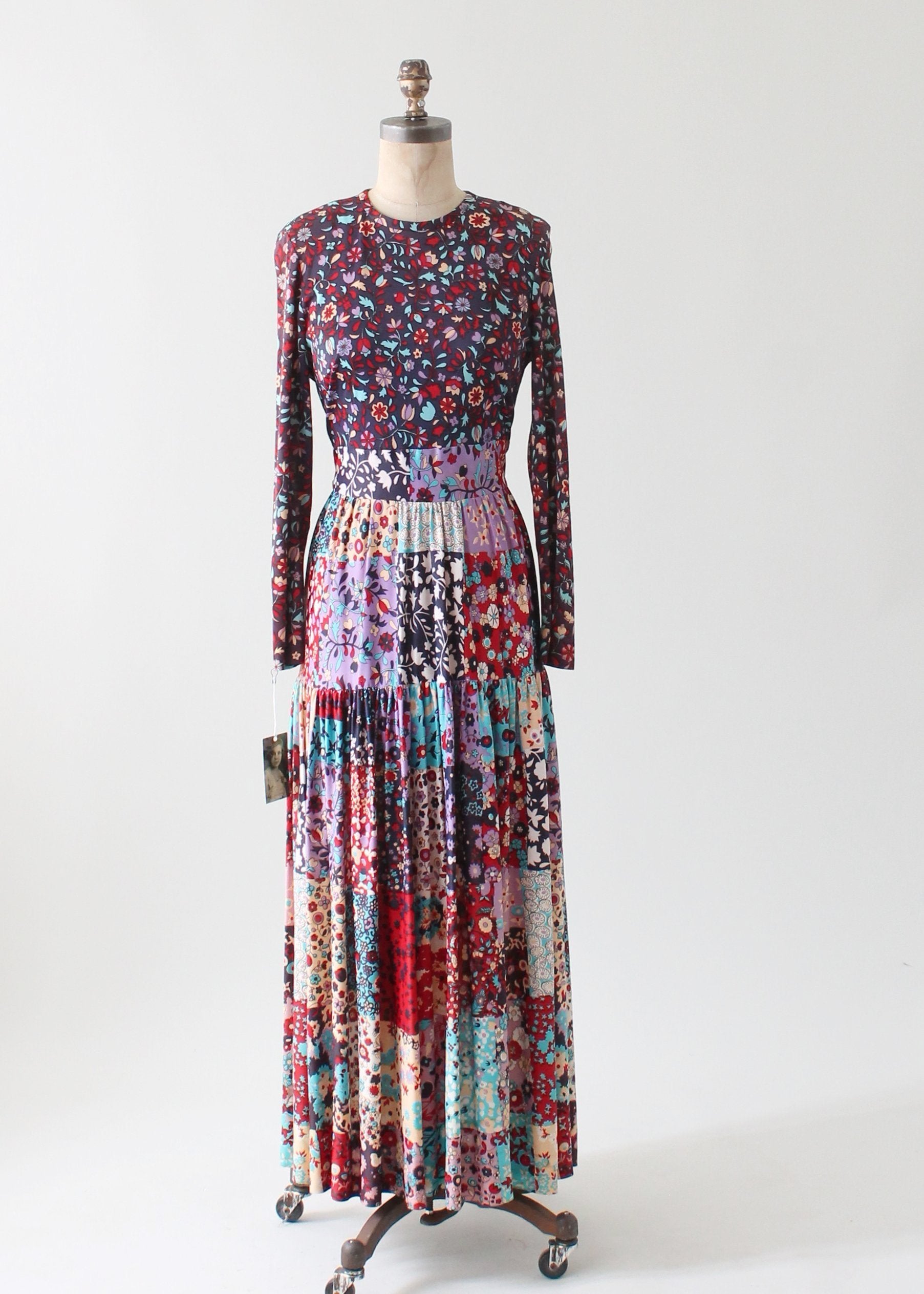 Vintage 1970s Floral Patchwork Maxi Dress