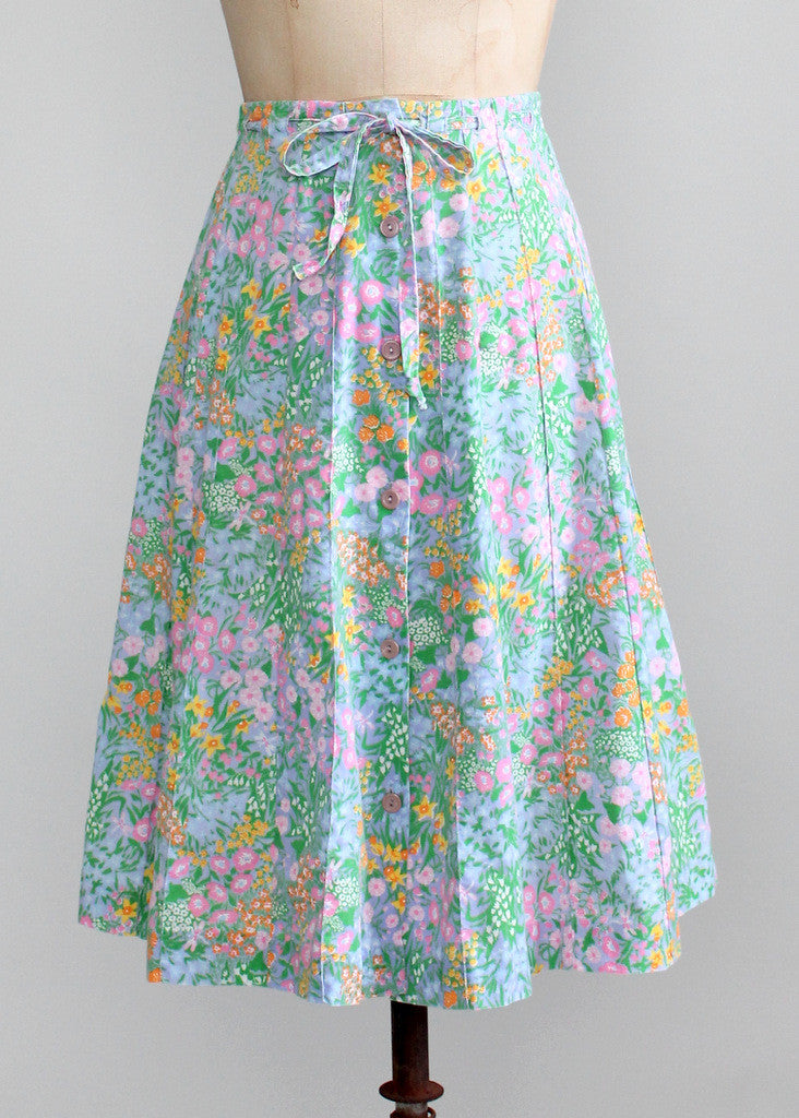 Vintage 1970s Pastel Garden Summer Skirt - Raleigh Vintage