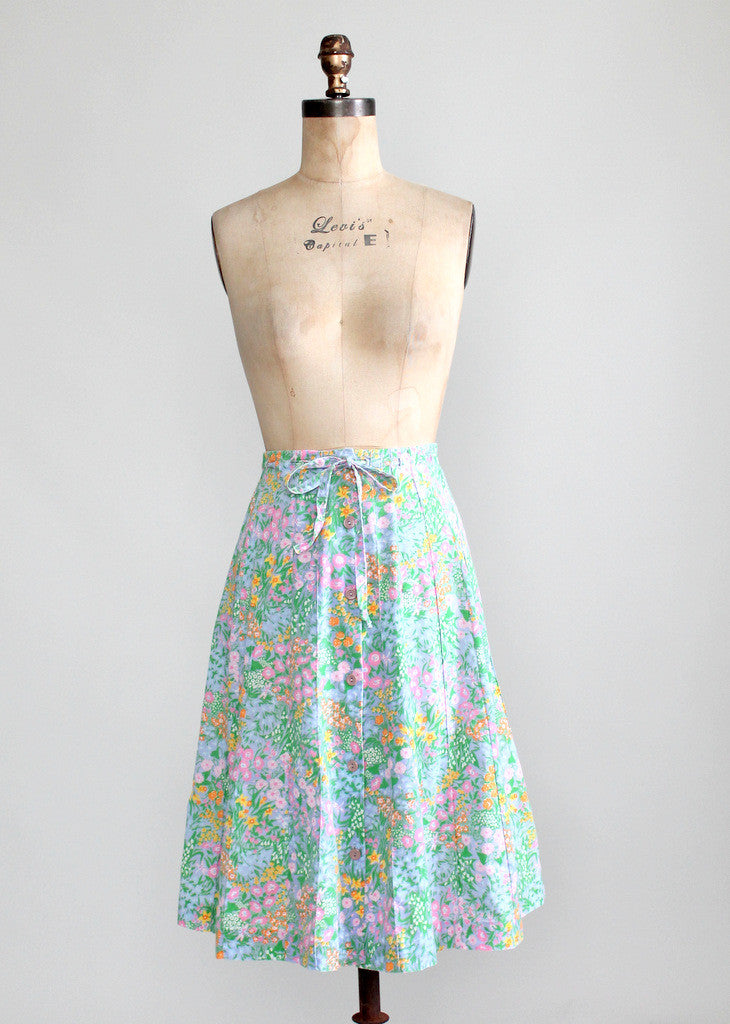 Vintage 1970s Pastel Garden Summer Skirt - Raleigh Vintage
