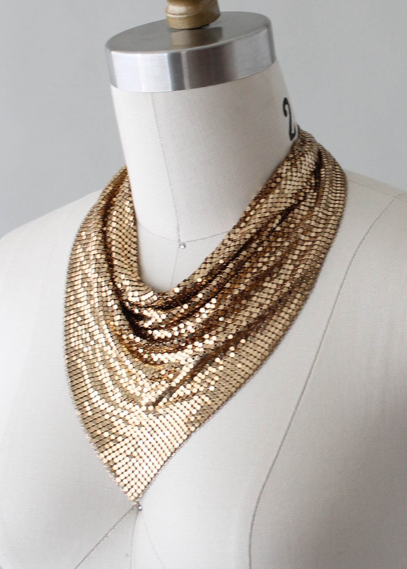 Vintage 1970s Gold Mesh Bib Necklace