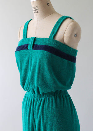 Vintage 1970s Green Terrycloth Jumpsuit