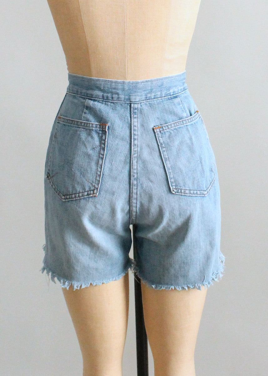 Vintage 1970s Double Zip High Waist Denim Shorts