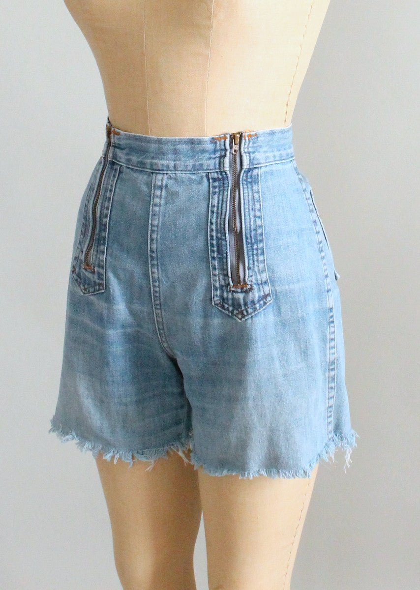 Vintage 1970s Double Zip High Waist Denim Shorts