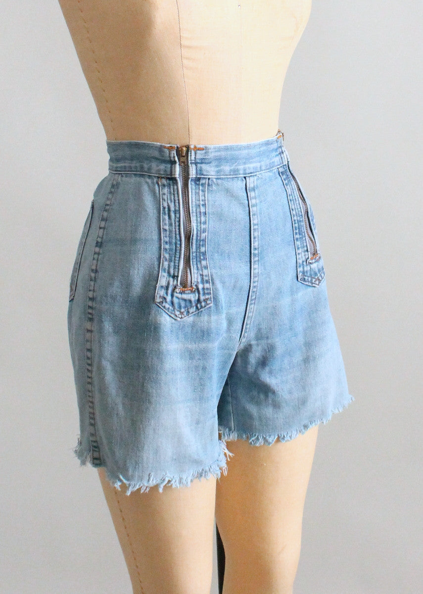 Vintage 1970s Double Zip High Waist Denim Shorts