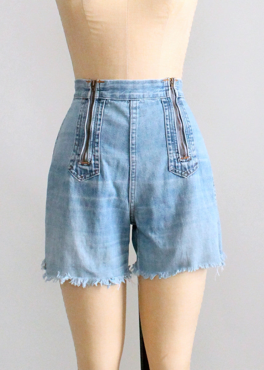 Vintage 1970s Double Zip High Waist Denim Shorts Raleigh Vintage