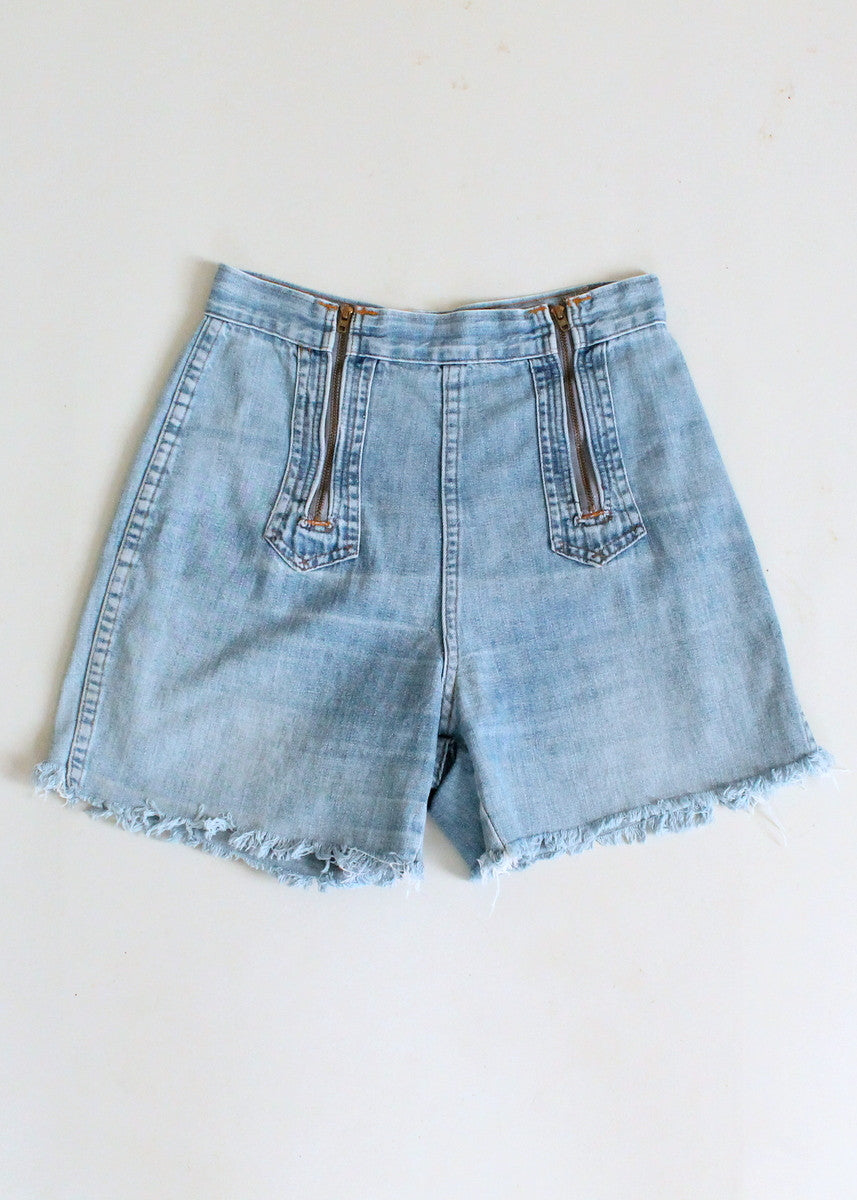 Vintage 1970s Double Zip High Waist Denim Shorts
