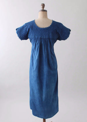 Vintage 1960s Indigo Dyed Embroidered Mexican Dress