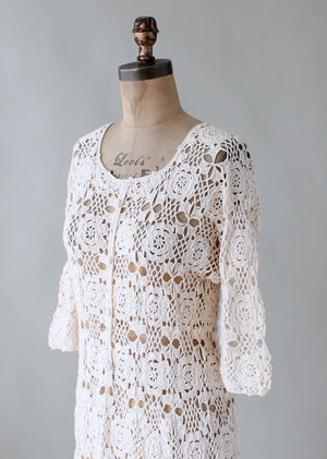 Vintage 1970s Ivory Crochet Caftan Dress