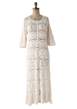 Vintage 1970s Ivory Crochet Caftan Dress - Raleigh Vintage