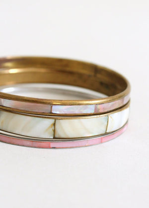 Vintage 1970s Mother of Pearl Bangle Trio