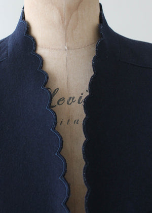 Vintage 1970s Scalloped Navy Wool Jacket