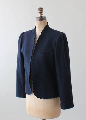 Vintage 1970s Scalloped Navy Wool Jacket