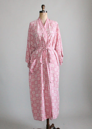 Vintage 1970s Pink and White Cotton Kimono Robe