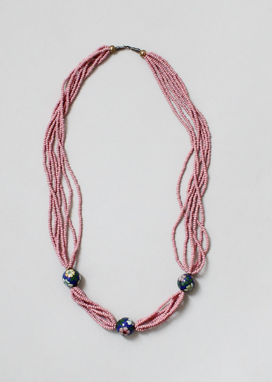 Vintage 1970s Pink Cloisonne Beaded Necklace
