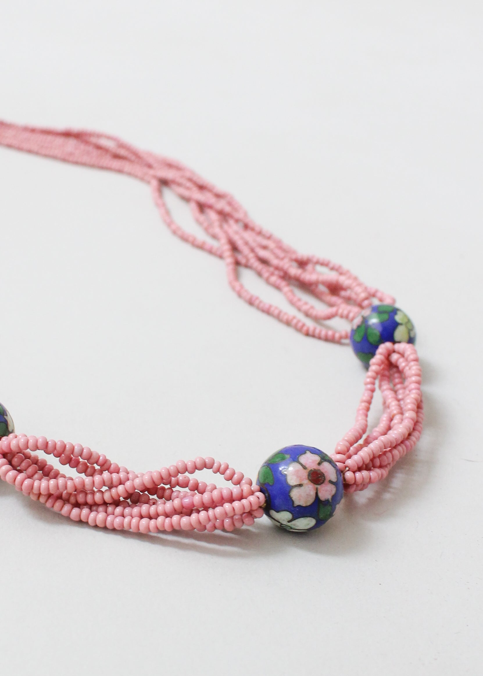 Vintage 1970s Pink Cloisonne Beaded Necklace