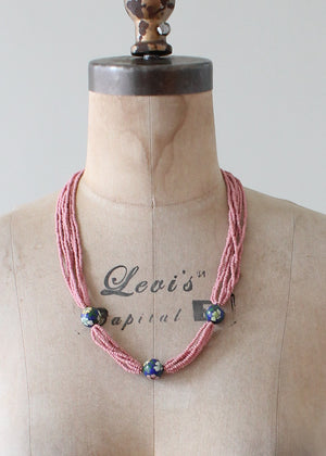 Vintage 1970s Pink Cloisonne Beaded Necklace