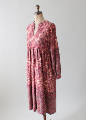 Vintage 1970s Pink Paisley Pastiche Dress