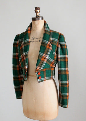 Vintage 1970s Plaid Wool Tuxedo Style Jacket