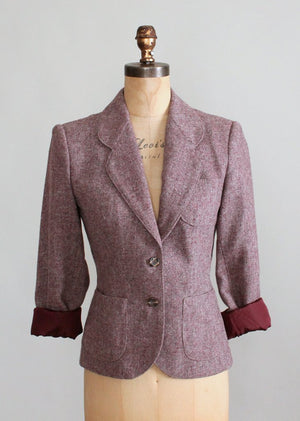 Vintage 1970s Plum Wool Tweed Jacket