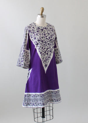 Vintage 1970s Purple Indian Cotton Mini Dress