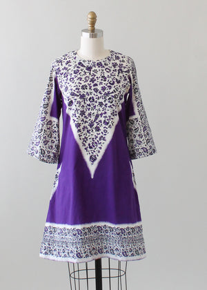 Vintage 1970s Purple Indian Cotton Mini Dress