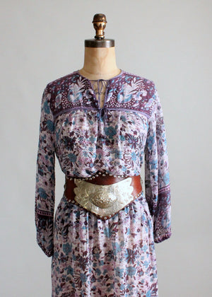 Vintage 1970s Purple Paisley Indian Cotton Dress Set