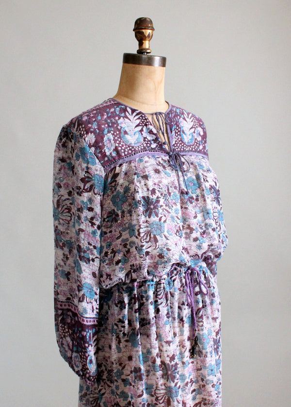 Vintage 1970s Purple Paisley Indian Cotton Dress Set - Raleigh Vintage