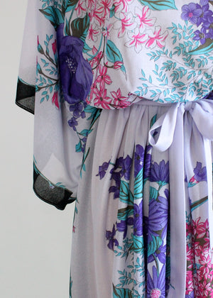 Vintage 1970s Purple Floral Kimono Style Dress