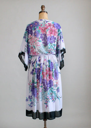 Vintage 1970s Purple Floral Kimono Style Dress