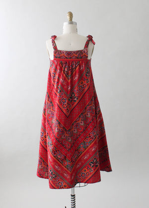 Vintage 1970s Red Print Summer Tent Dress