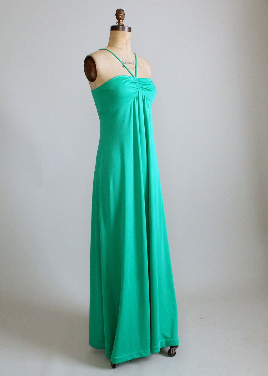 Vintage 1970s Sexy Green Maxi Dress