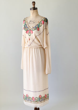 Vintage 1970s Silk Bat Wing Dress