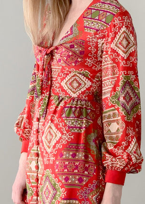 Vintage 1970s Jerry Silverman Silk Print Dress