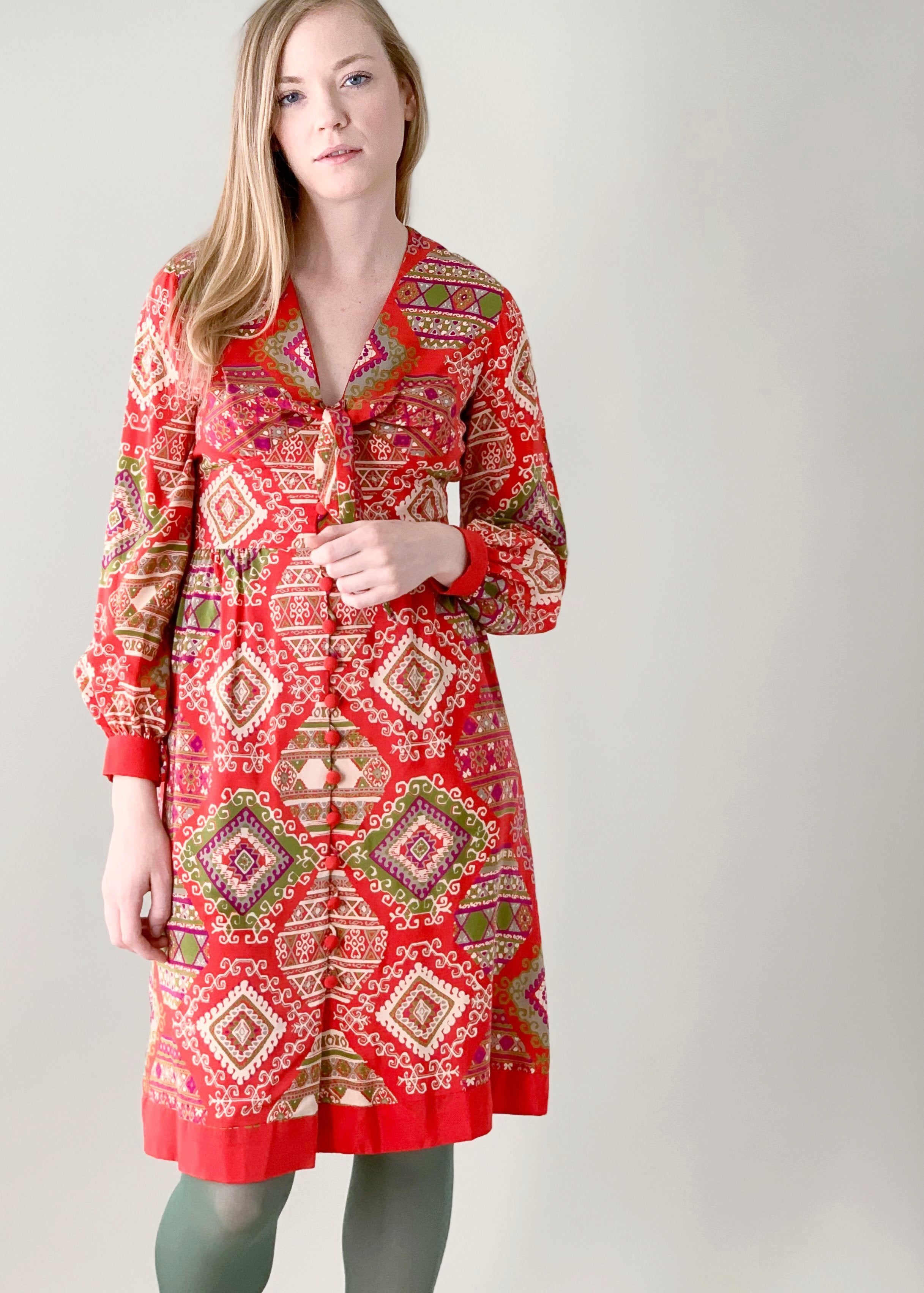 Vintage 1970s Jerry Silverman Silk Print Dress
