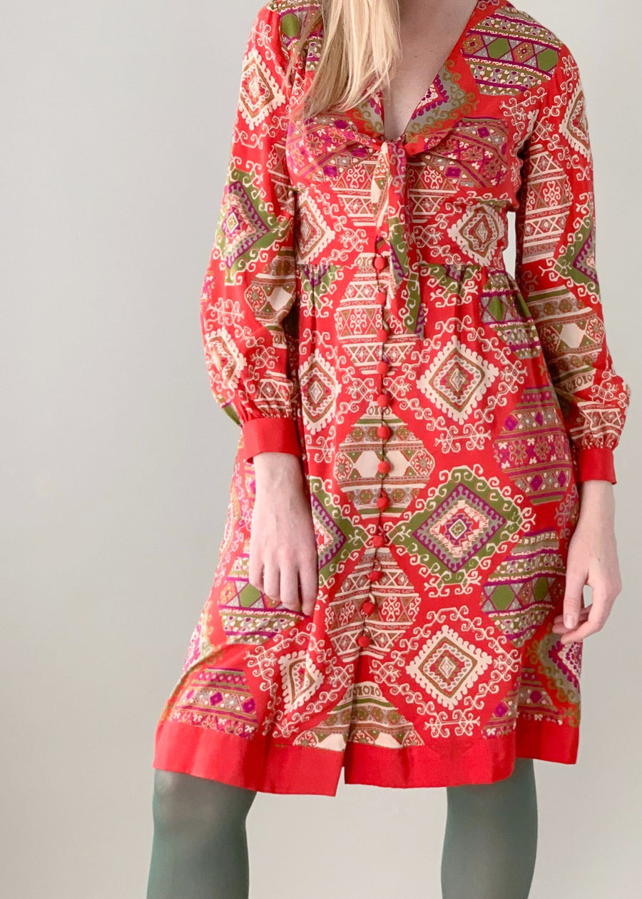 Vintage 1970s Jerry Silverman Silk Print Dress