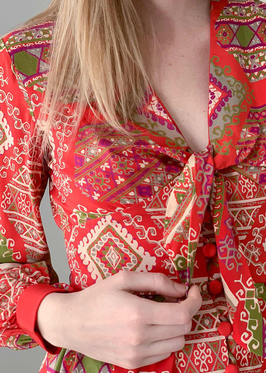 Vintage 1970s Jerry Silverman Silk Print Dress