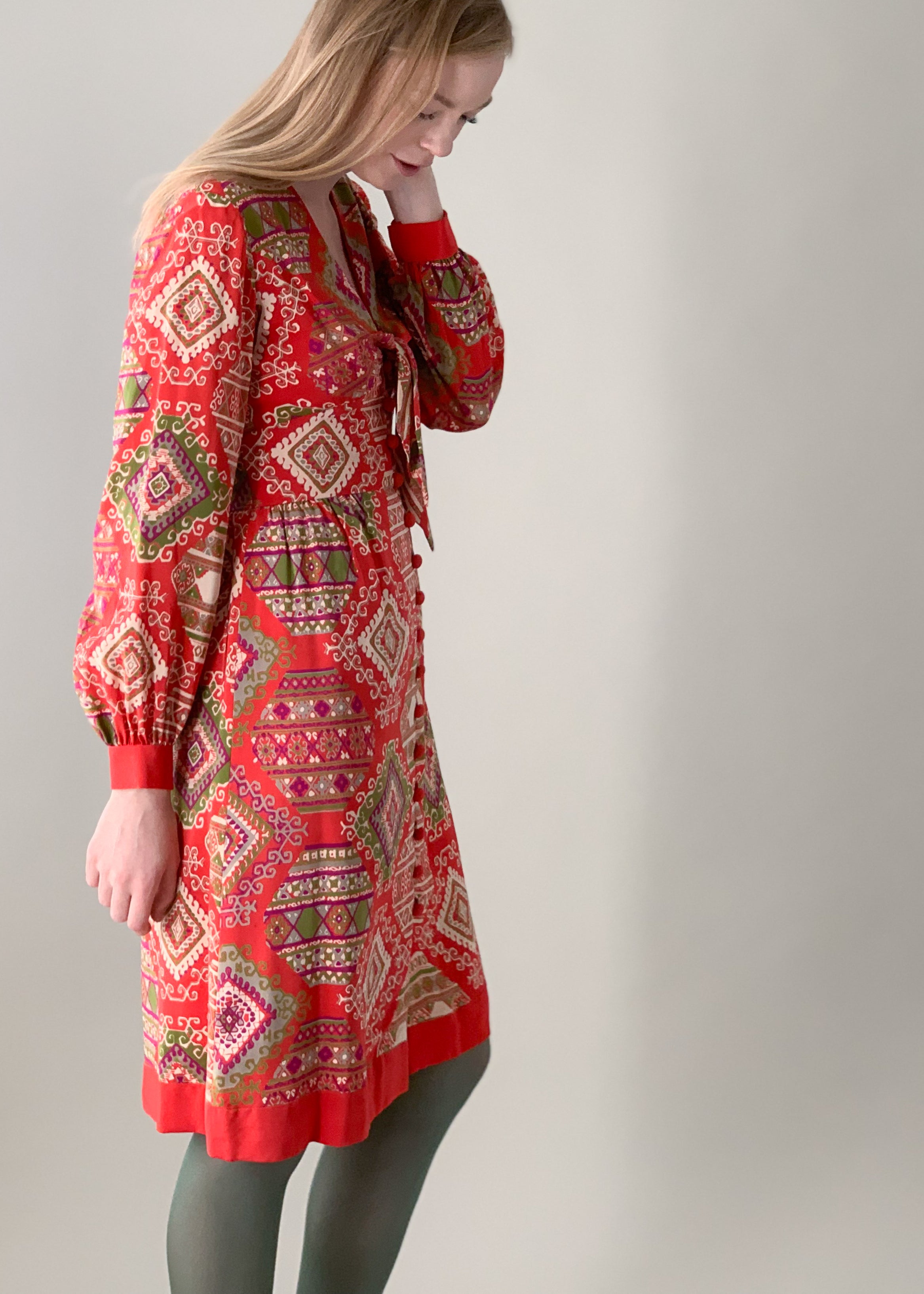 Vintage 1970s Jerry Silverman Silk Print Dress