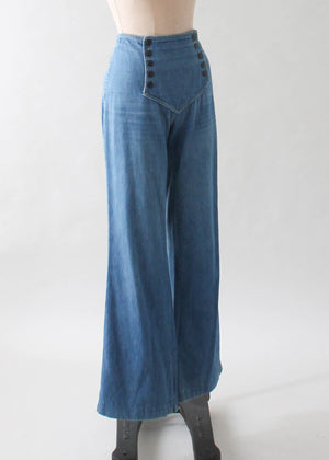 Vintage 1970s Snap Front Wide Leg Jeans