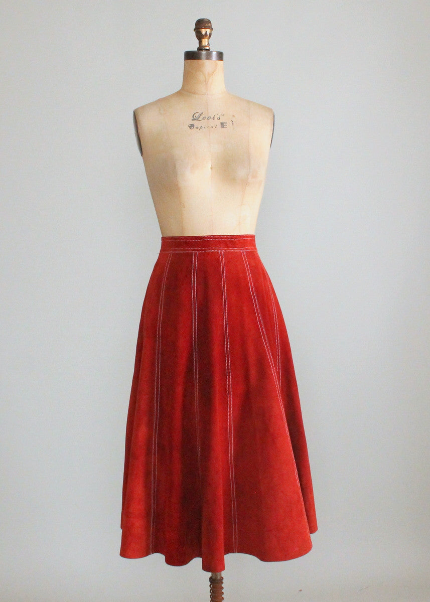 Vintage 1970s Rust Suede Gored Full Skirt