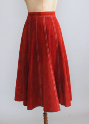 Vintage 1970s Rust Suede Gored Full Skirt